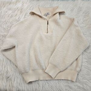 JOIE Women's Sweater Size XL Cream Plush Fluffy Soft Quarter Zip Extra Large